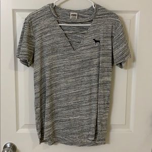 PINK grey tee with cutout detail